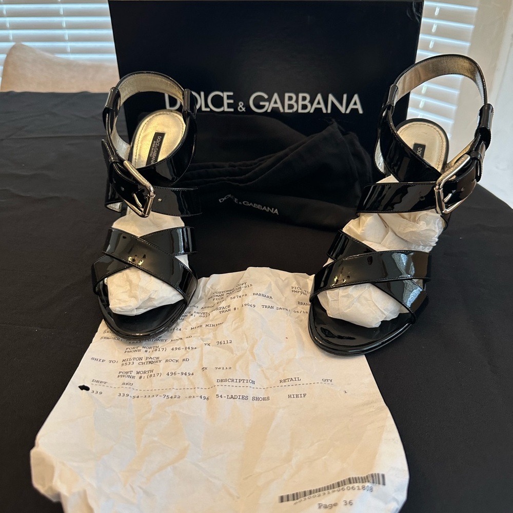 Dolce & Gabbana Glossy Black Strappy Sandals
